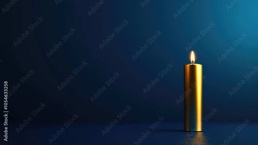 Golden Candle with Soft Flame on Dark Background Golden Candle with Soft Flame on Dark Background