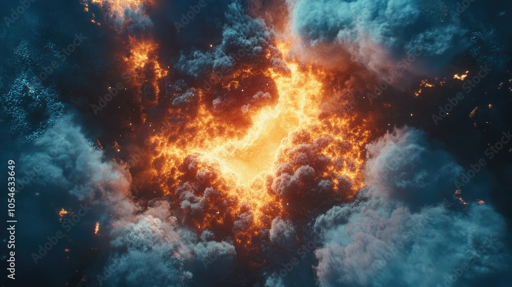 Fiery Explosion in a Stormy Sky Fiery Explosion in a Stormy Sky