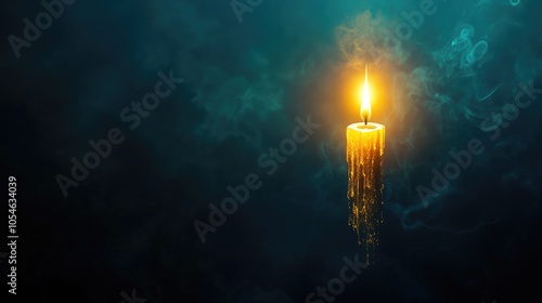 Glowing Candle in Dark Environment with Smoke