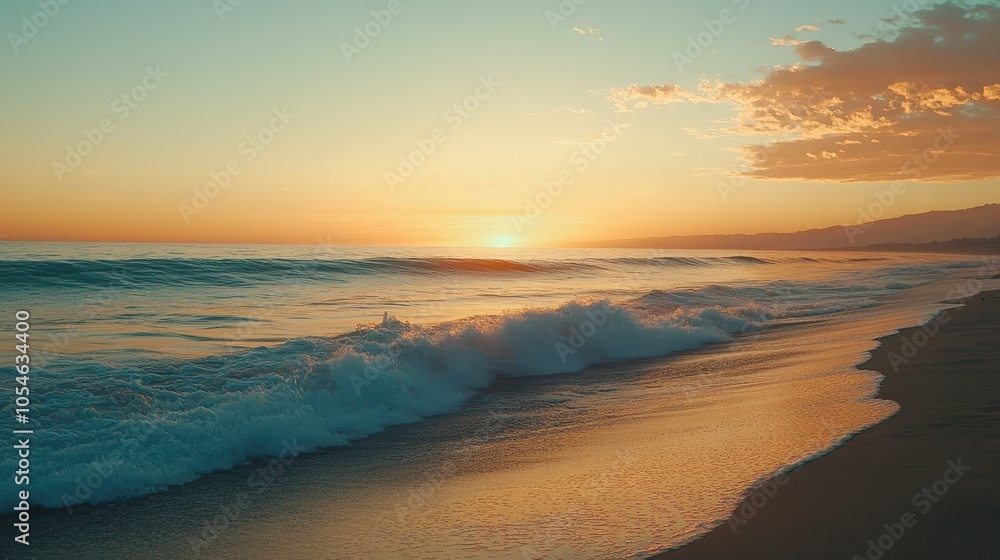 Fototapeta premium Serene Ocean Sunset with Gentle Waves