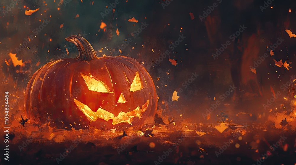 Spooky Pumpkin in a Mysterious Autumn Scene Spooky Pumpkin in a Mysterious Autumn Scene