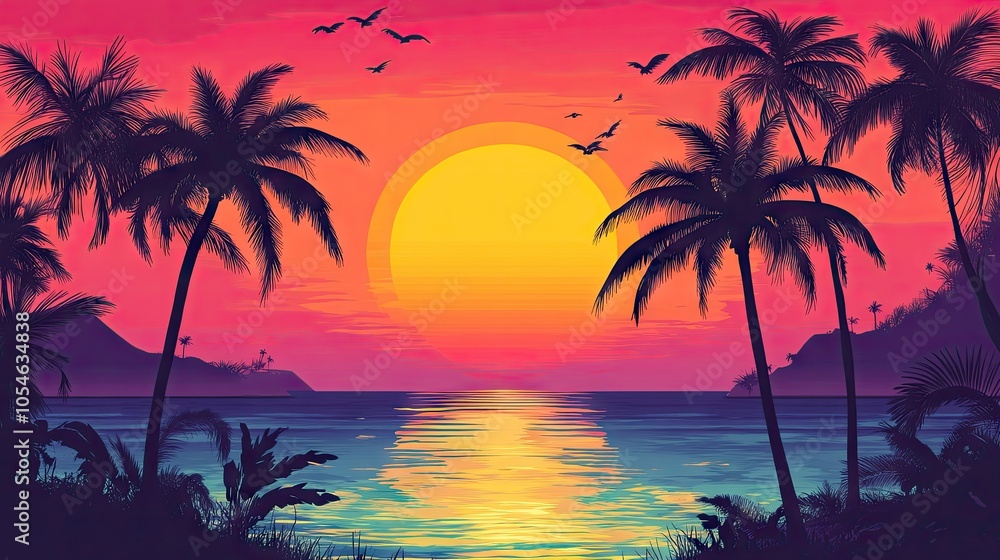 Vibrant Sunset Over Tropical Beach Landscape Vibrant Sunset Over Tropical Beach Landscape