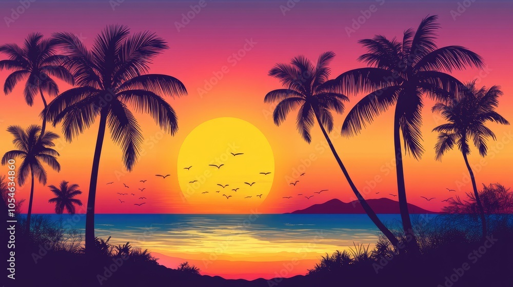 Tropical Sunset with Palms and Vibrant Sky Tropical Sunset with Palms and Vibrant Sky