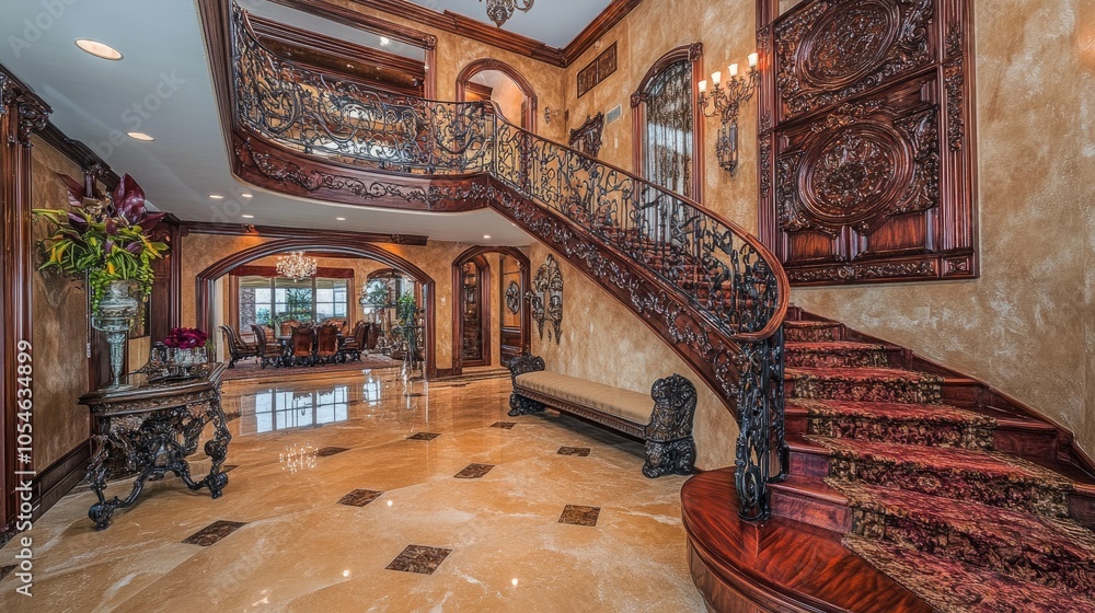 Obraz premium Elegant Grand Staircase in Luxurious Home Interior