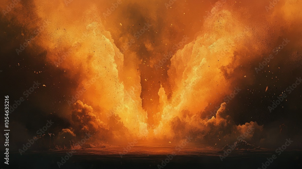 Fiery Explosion Surging Through Dark Sky Fiery Explosion Surging Through Dark Sky
