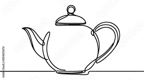 One continuous line illustration of a porcelain teapot, isolated on white background.