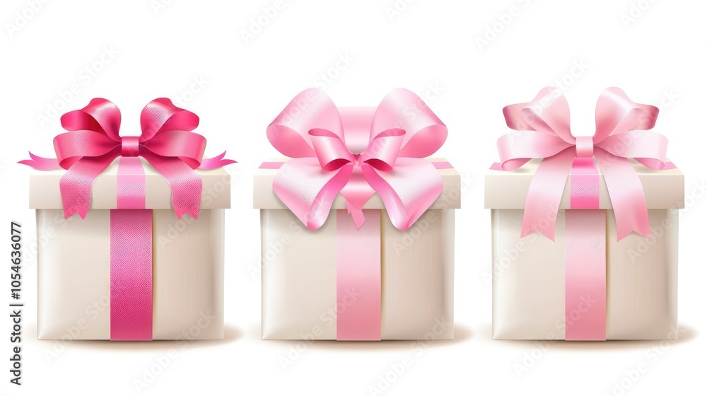 Obraz premium Beautiful gift box with pink bow isolated on bright white