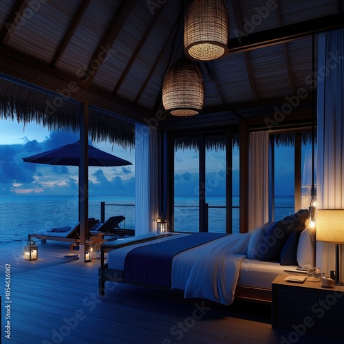 Serene Beachfront Room with Ocean View at Dusk