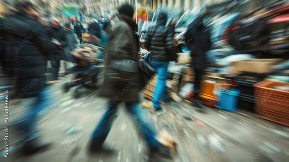 Obraz premium Extraordinary blurriness in a scene of scavenging chaos.