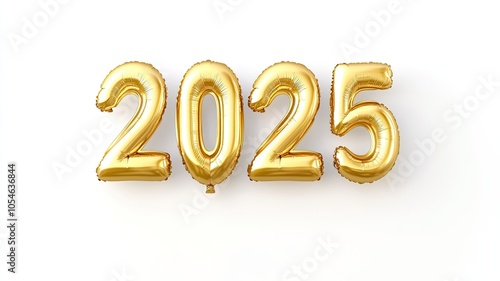 Golden Balloon "2025" on a White Clean Background, Perfect for New Year and Festive Celebrations


