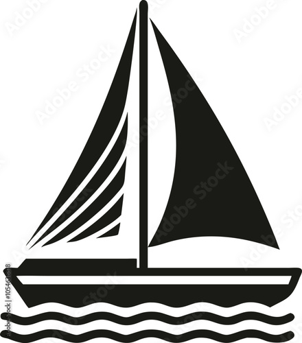 Sailing yacht icon silhouette vector illustration in black and white.