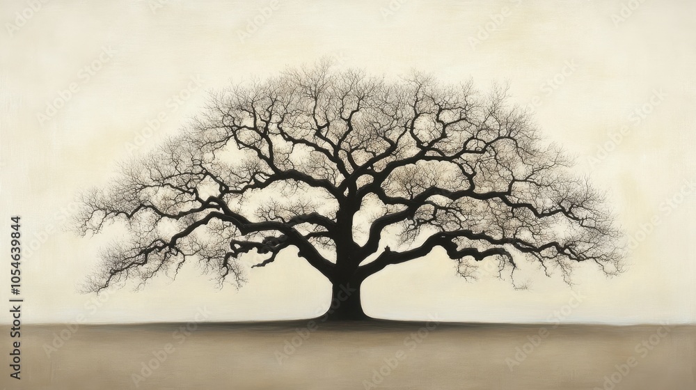Silhouette of a Majestic Bare Tree against Soft Background Silhouette of a Majestic Bare Tree against Soft Background