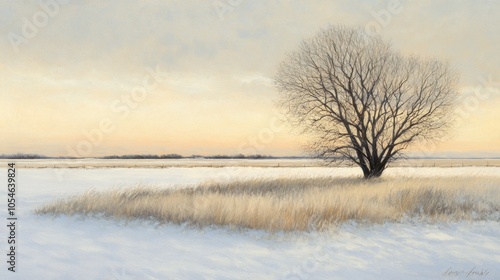 Wallpaper Mural Serene Winter Landscape with Bare Tree and Grass Torontodigital.ca