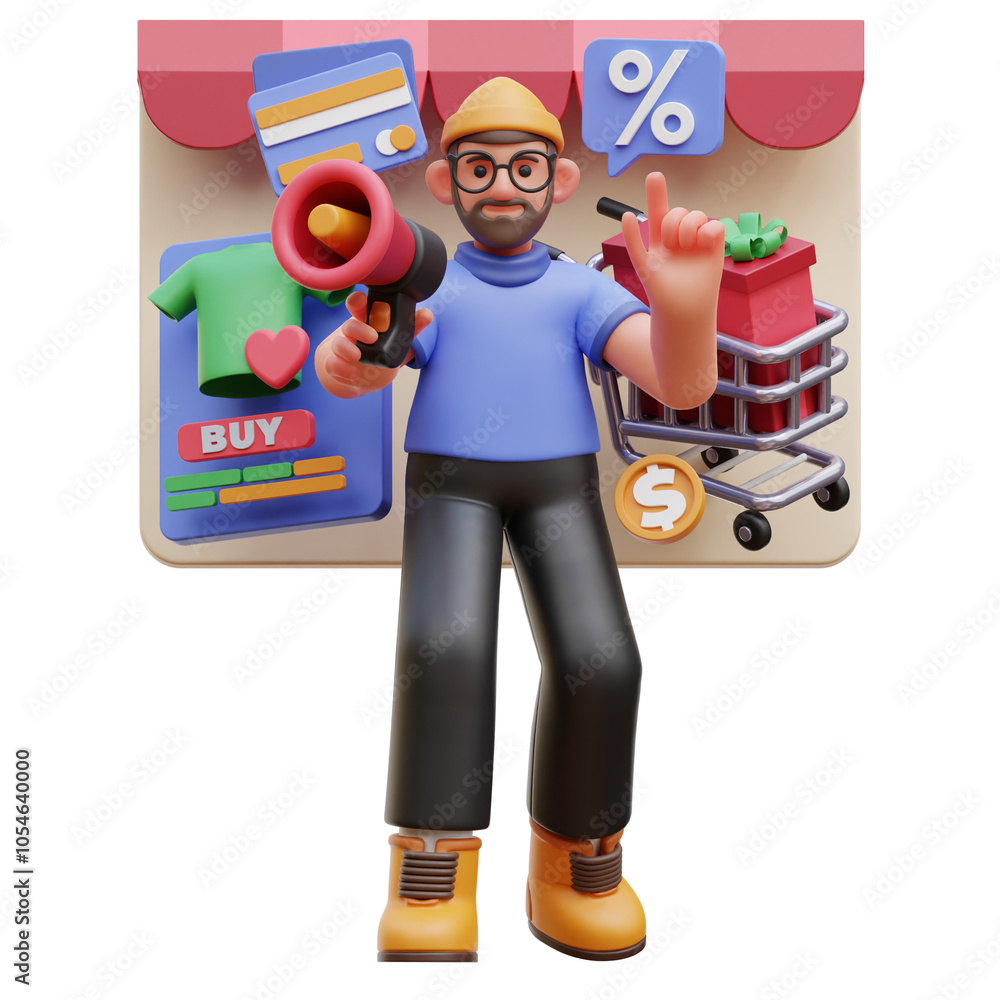 3D Male Character doing Promotion Illustration 3D Male Character doing Promotion Illustration