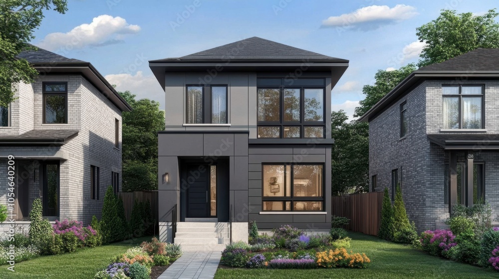Modern Home with Stylish Exterior and Lush Landscaping Modern Home with Stylish Exterior and Lush Landscaping