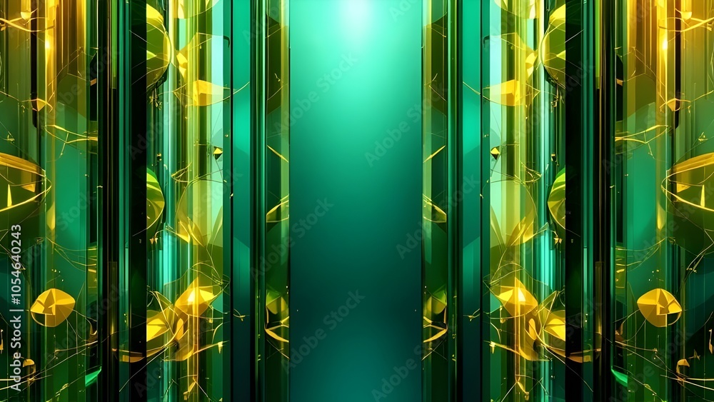 Obraz premium Abstract Green and Gold Geometric Background: Ornate, Elegant