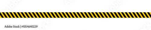 Caution tape with black and yellow slash diagonal lines print. Warning border for barricade or banner in construction work zone, quarantine area, road accident or crime scene. Vector flat illustration