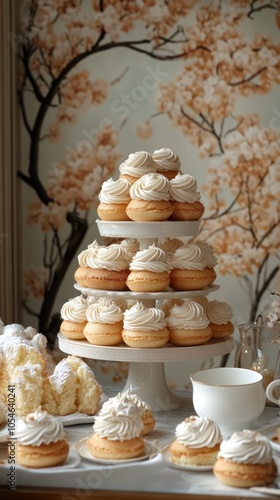 Whipped Cream Filled Pastries on a White Stand