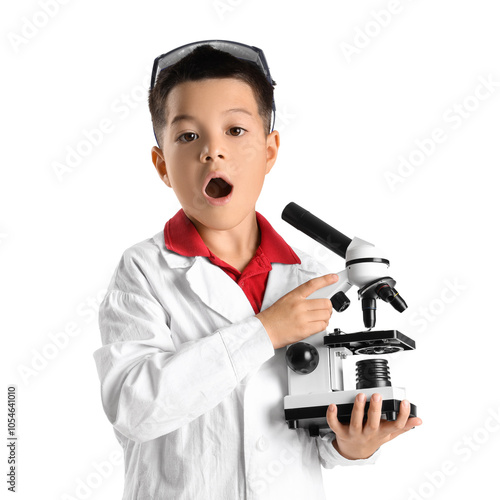 Surprised little boy with m...