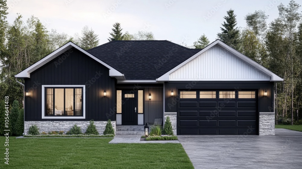Obraz premium Modern Home Exterior with Sleek Design and Landscape