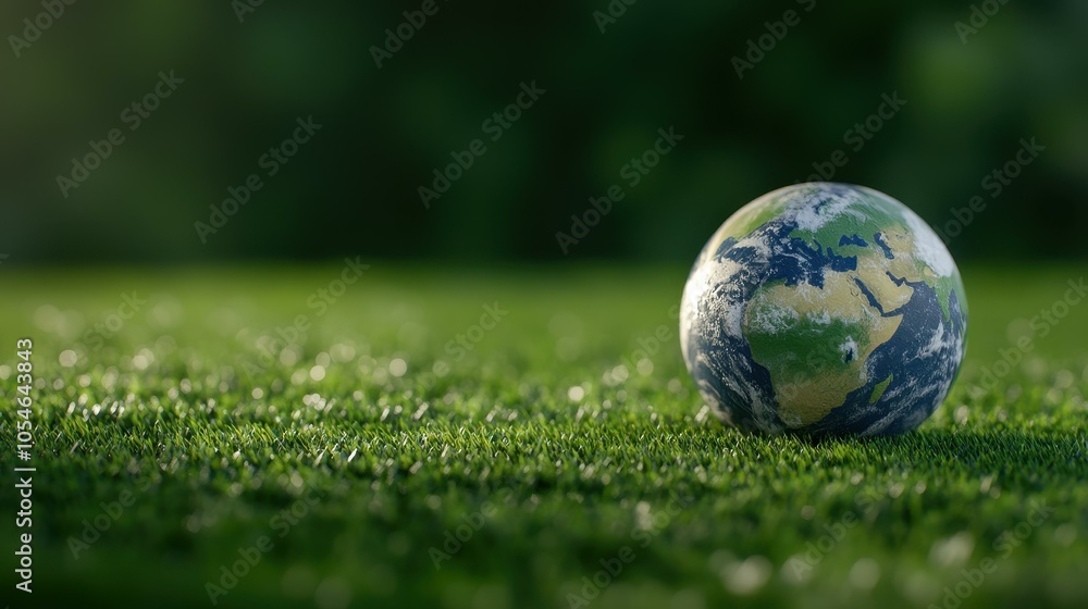 A vibrant Earth globe rests on lush green grass, symbolizing nature conservation and our planets significance. A vibrant Earth globe rests on lush green grass, symbolizing nature conservation and our planets significance.