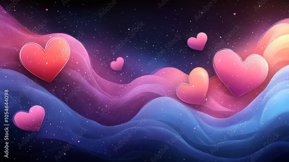 A Dreamy and Colorful Design of Floating Hearts in Waves A Dreamy and Colorful Design of Floating Hearts in Waves