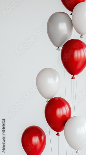 A decorative arrangement of red and white balloons creates a cheerful and minimalist atmosphere, perfect for celebrations and events photo