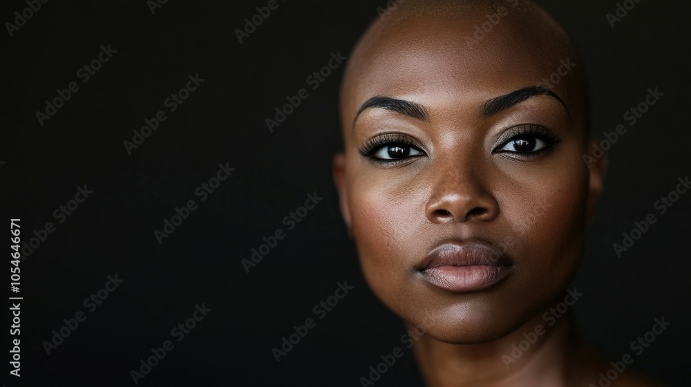 Portrait of a dark-skinned woman suffering from cancer after severe hair loss due to chemotherapy treatment Portrait of a dark-skinned woman suffering from cancer after severe hair loss due to chemotherapy treatment