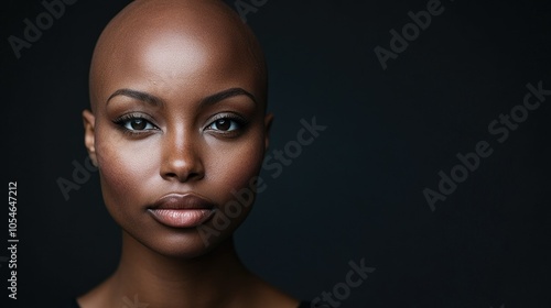 Portrait of a dark-skinned woman suffering from cancer after severe hair loss due to chemotherapy treatment