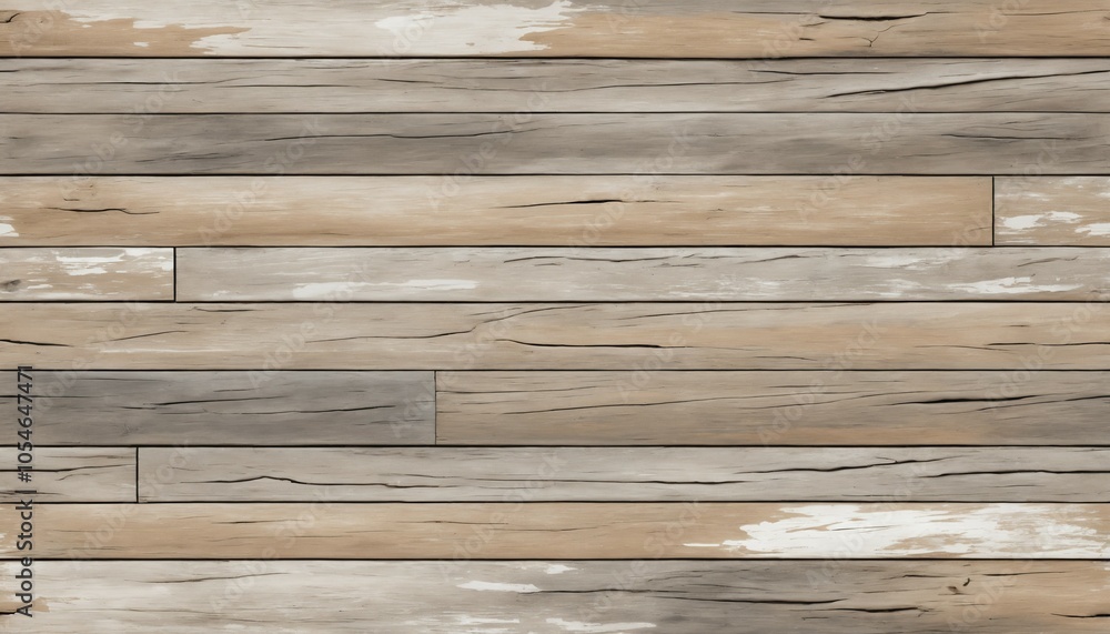 Naklejka premium Weathered driftwood grunge overlay with soft wood grain, light brown and gray tones, and faint cracks for a beach-inspired texture