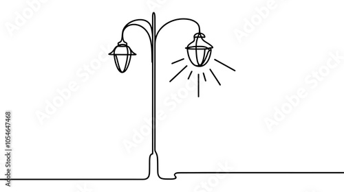One continuous line illustration of a street lantern, isolated on white background.