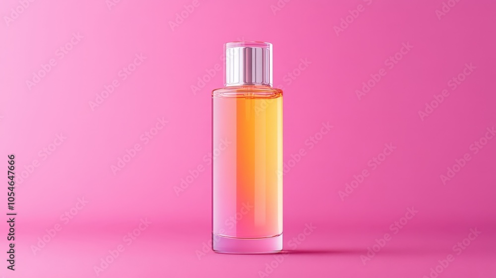 Elegant perfume bottle on vibrant pink background with gradient design Elegant perfume bottle on vibrant pink background with gradient design