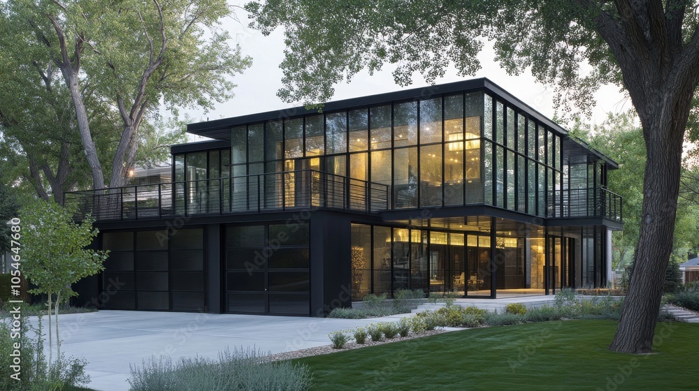Modern Glass House with Lush Green Surroundings Modern Glass House with Lush Green Surroundings
