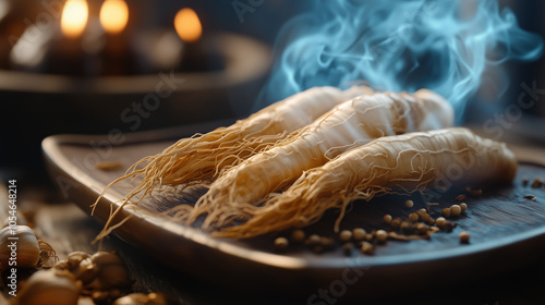 Ginseng Root Enhancing Energy Levels with Hologram Visualization for Increased Stamina and Reduced Fatigue photo