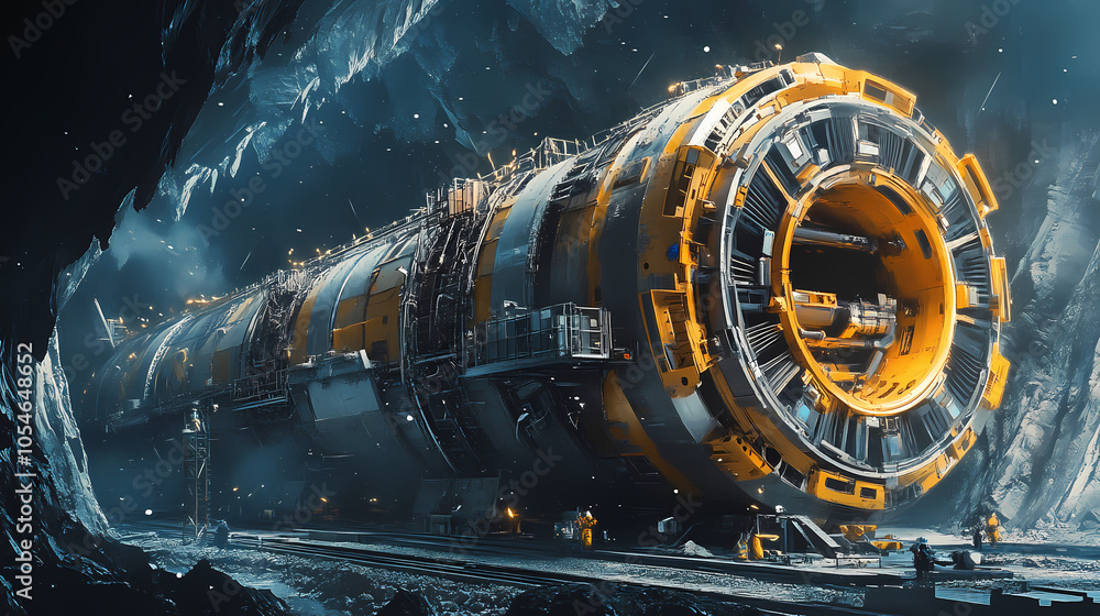 Cutting edge iot enabled tunnel boring machines at work during an ambitious underground infrastructure development project. Terraforming Machine. Illustration Cutting edge iot enabled tunnel boring machines at work during an ambitious underground infrastructure development project. Terraforming Machine. Illustration