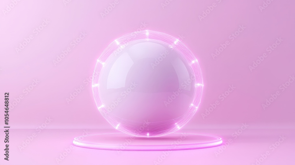 Futuristic pink sphere with neon lights on a minimalist background Futuristic pink sphere with neon lights on a minimalist background