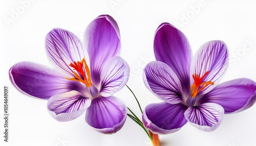 Two purple crocuses bloom.