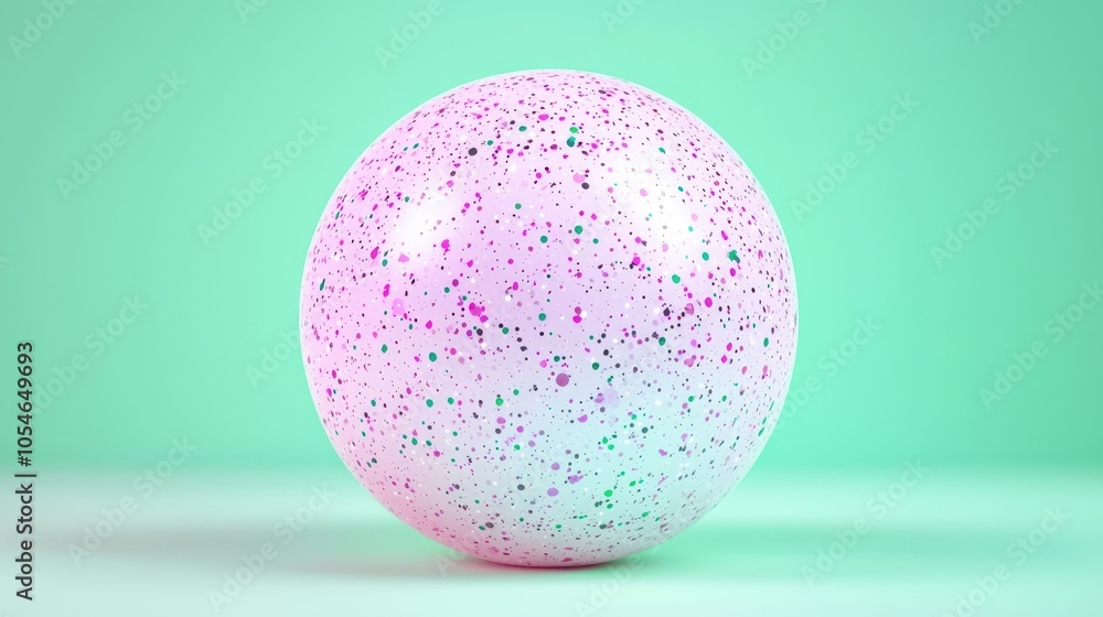 Glittering speckled sphere against pastel green background Glittering speckled sphere against pastel green background
