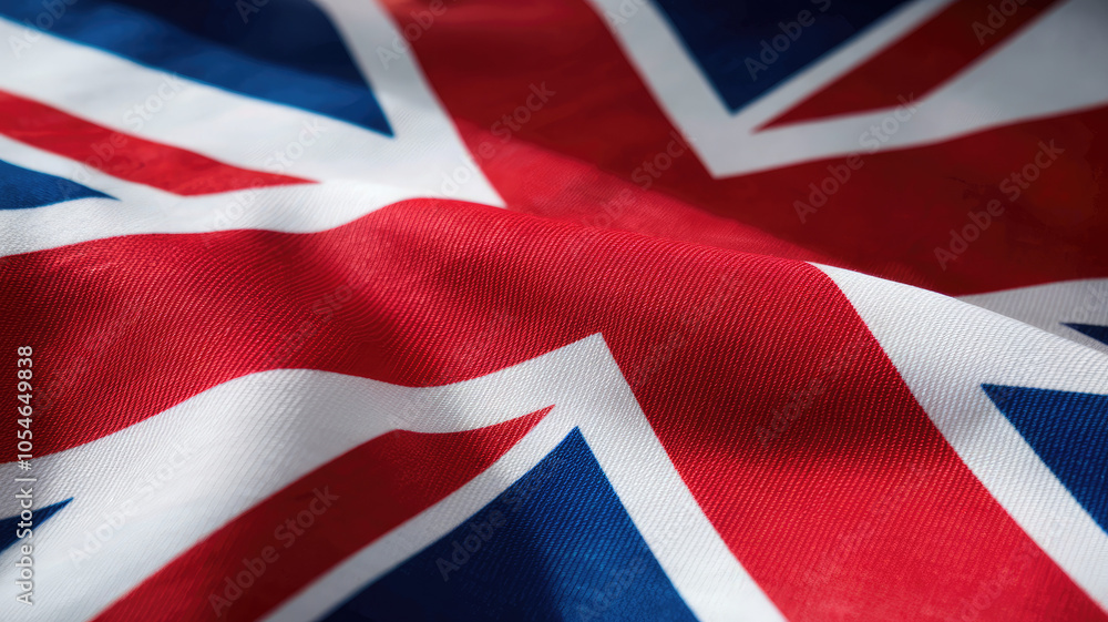 A close-up view of the Union Jack, beautifully draped with vivid colors of red, white, and blue representing the United Kingdom's national pride. A close-up view of the Union Jack, beautifully draped with vivid colors of red, white, and blue representing the United Kingdom's national pride.