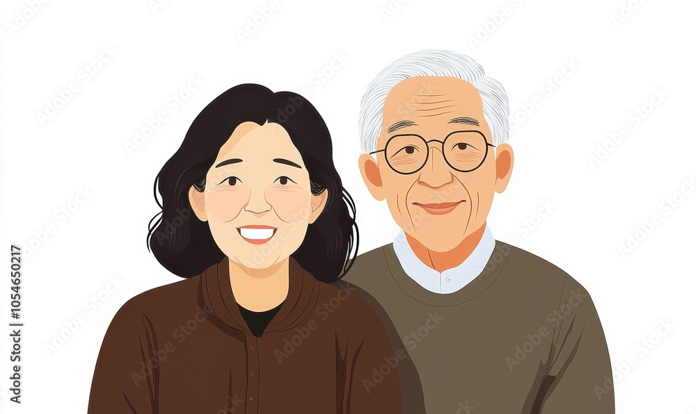 Smiling Elderly Couple Illustration Smiling Elderly Couple Illustration