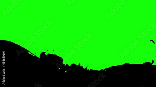 Silhouette of water surface rising on green background. Green screen video transition Template.