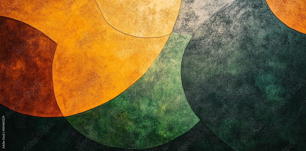 Abstract background with overlapping circles in green, orange, brown, and grey. Abstract background with overlapping circles in green, orange, brown, and grey.