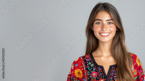 Germany woman wearing traditional huipil tunic mexican guatemala cloth