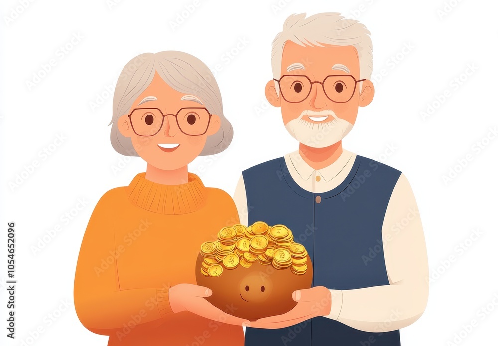 Elderly Couple Holding Bowl of Coins Elderly Couple Holding Bowl of Coins