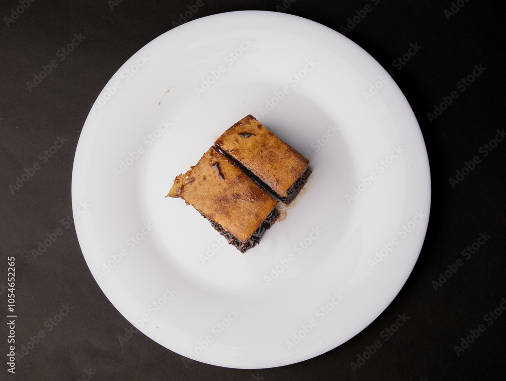 Flat lay of Sweet martabak terang bulan, chocolate peanut pancakes Flat lay of Sweet martabak terang bulan, chocolate peanut pancakes