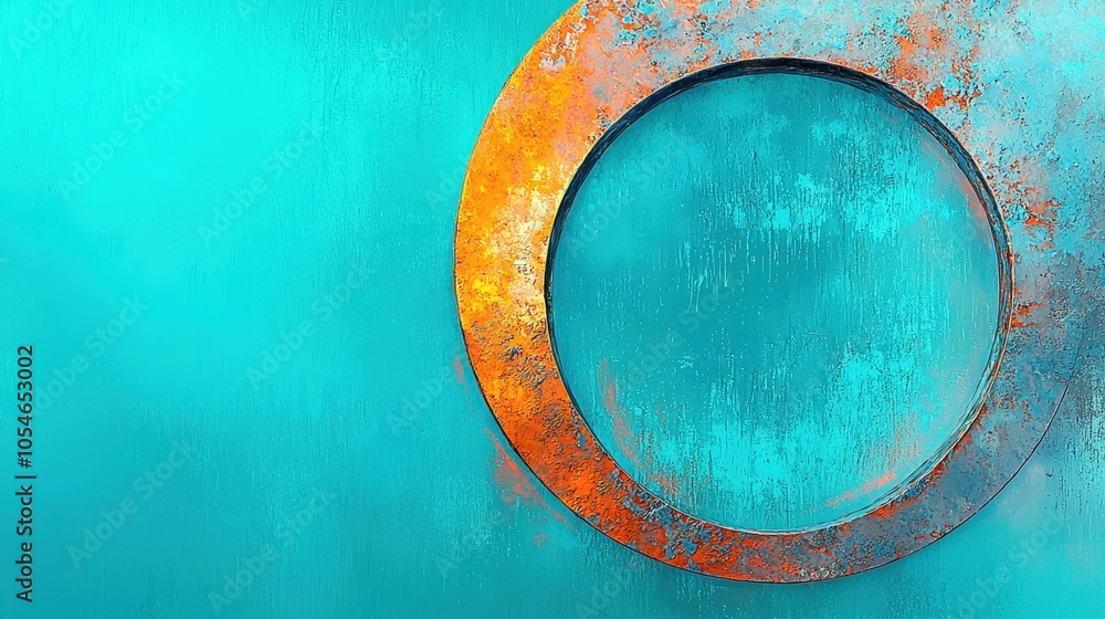 Rustic circular art on turquoise textured background for modern interior design Rustic circular art on turquoise textured background for modern interior design