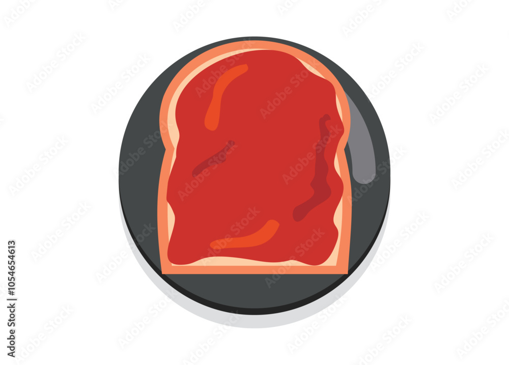 Bread on a lid with strawberry jam. Simple flat illustration.