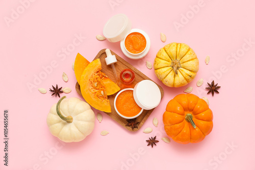 Jars of cosmetic pumpkin ma...