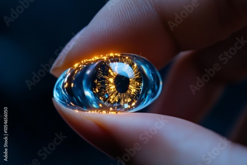 High-tech contact lenses with HUD-style information display, used by an undercover officer for discreet tracking and analysis, symbolizing advanced surveillance and discretion photo