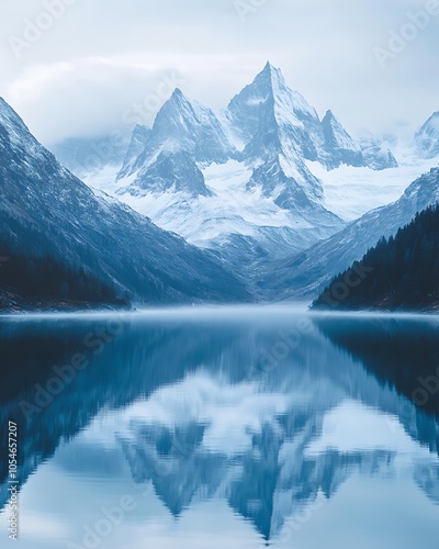 Majestic mountain reflections in a serene alpine lake landscape